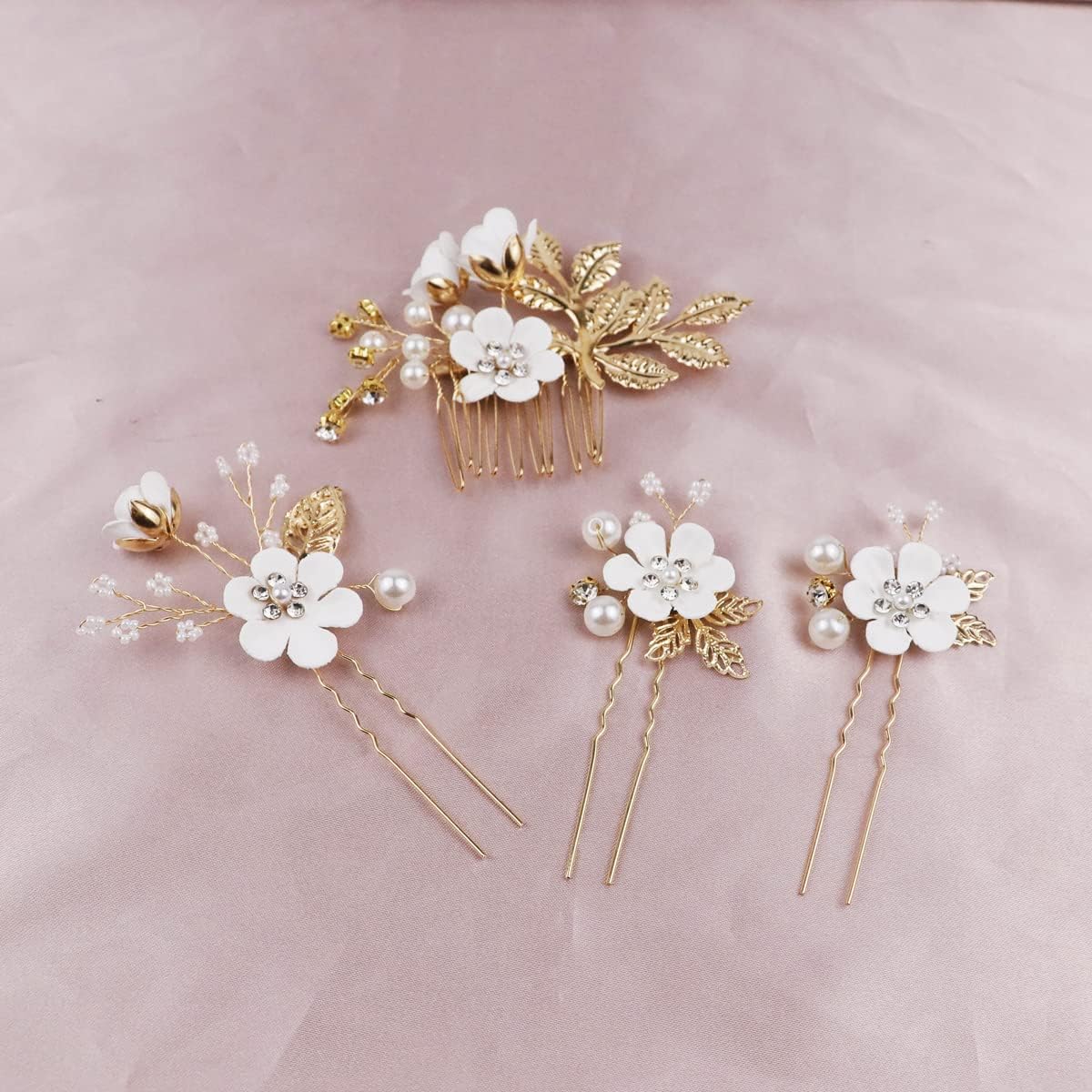 4pcs Faux Pearl Bridal Hair Comb Set for Weddings
